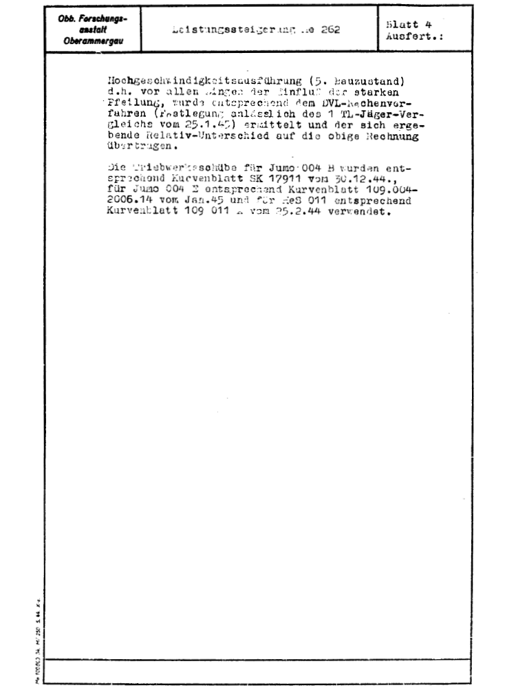 Faksimile des Dokuments "Me 262 Leistungssteigerung"